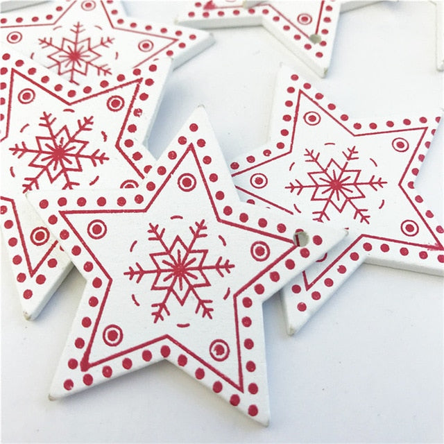 Wooden Christmas Tree Ornaments, 10-Piece Coordinated Decor