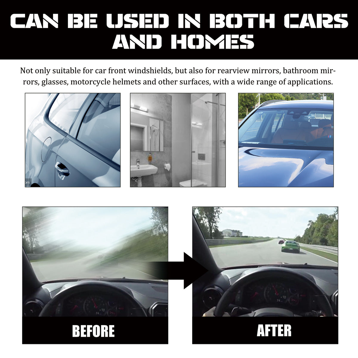 Auto Glass Anti-Fog Spray for Clear Driving Visibility
