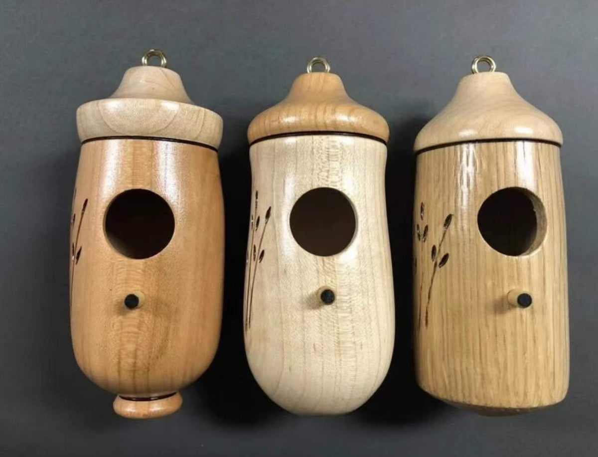 Handcrafted Hanging Wooden Hummingbird House Decor