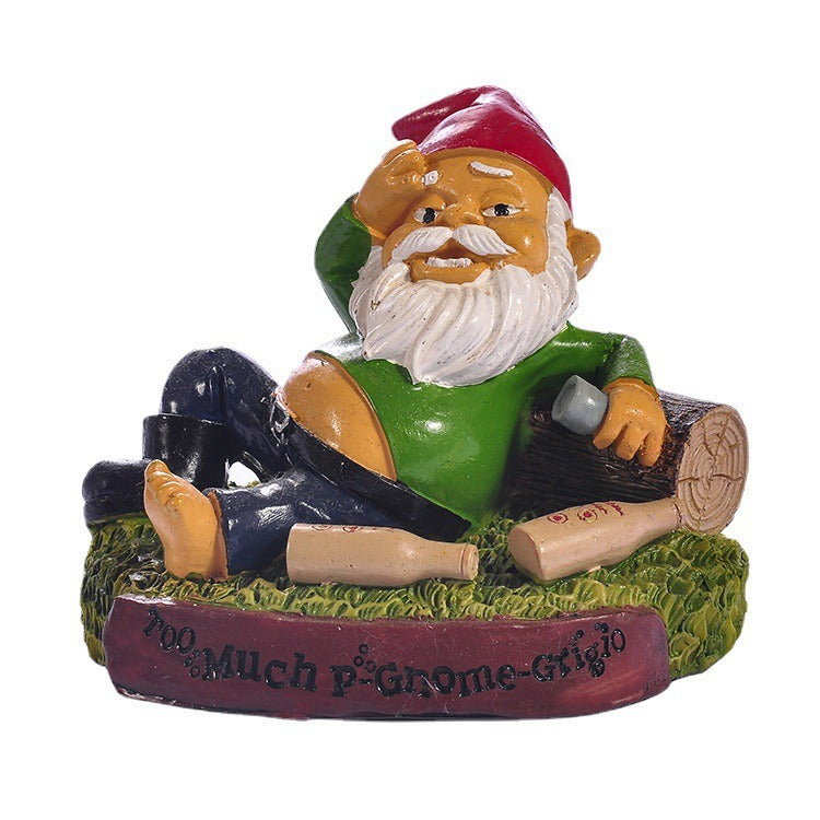 Funny Reclining Gnome Statue for Garden and Wine Lovers