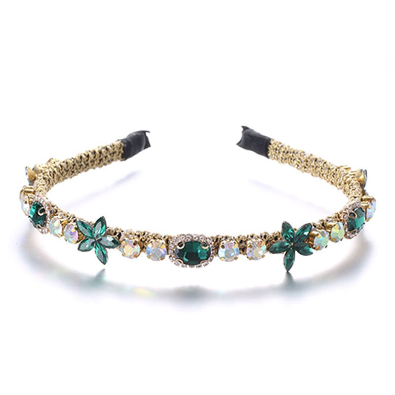 Crystal Flower Hair Hoop with Multicolor Glass Diamonds
