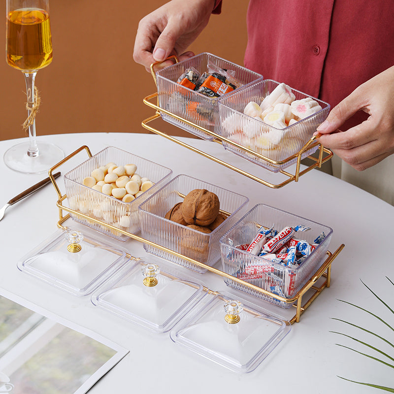 Luxury Snack Dish Set with Lids and Gold Serving Rack