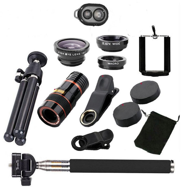 Phone Camera Lens Kit with 12x Zoom, Fisheye and Macro