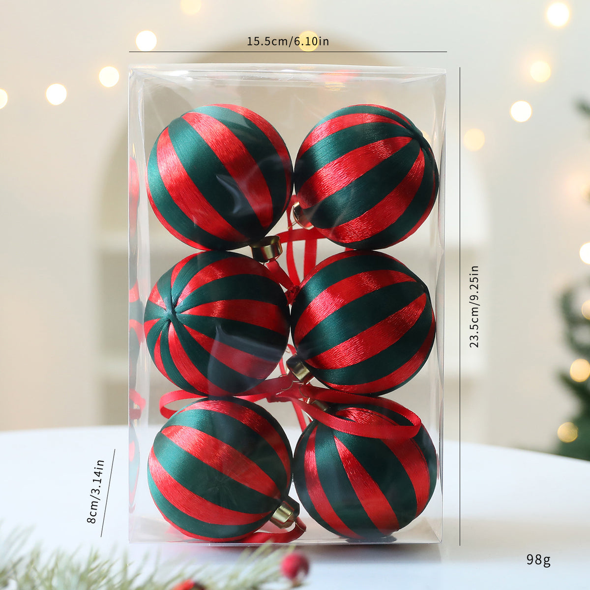 Christmas Tree Ornaments 8cm | Coordinated Striped Decor