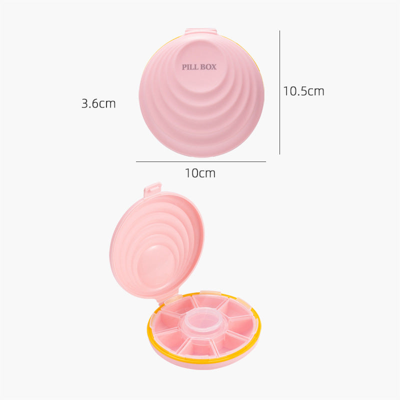 Round Travel Pill Box with 8 Sealed Compartments for Pockets