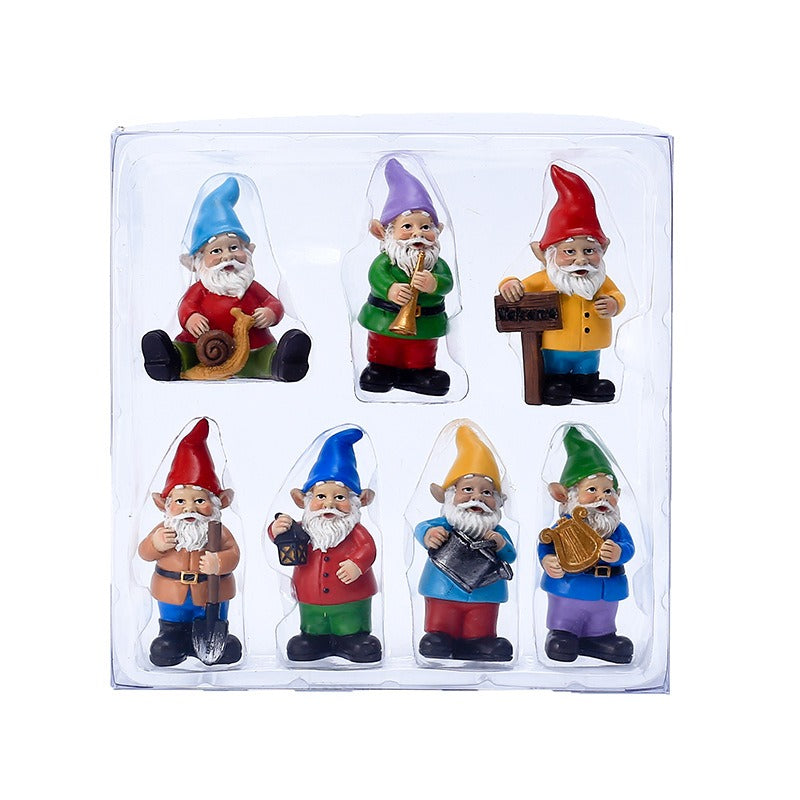 Hand-Painted Garden Gnome Set of 7 for Fairy Gardens