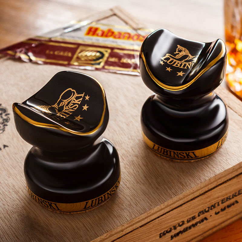 Black Ceramic Cigar Holder with Gold Trim, Pack of 2