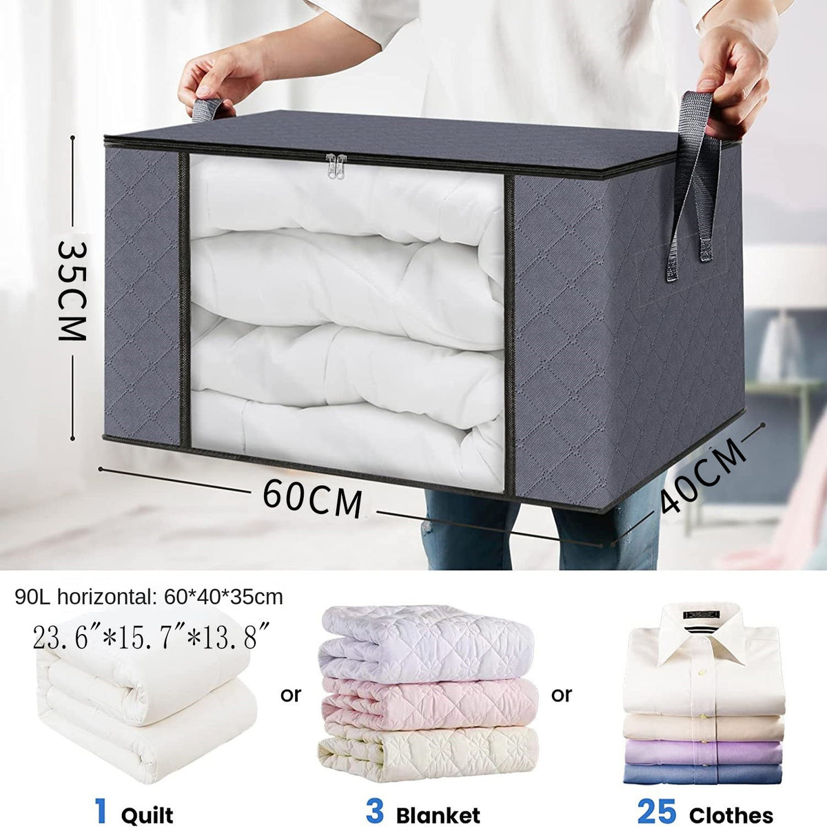 Clear Window Clothes Storage Bag 90L for Quilts & Bedding