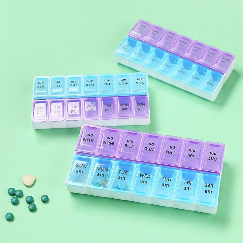 Weekly Travel Pill Organizer with 14 AM PM Compartments