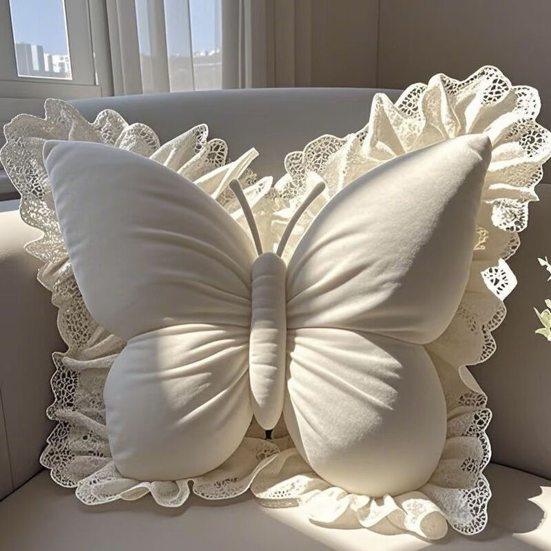 Butterfly Princess Velvet Throw Pillow with Lace Ruffle