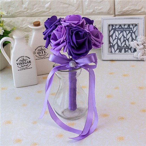 Artificial Wedding Bouquet With Crystal Rose Centers