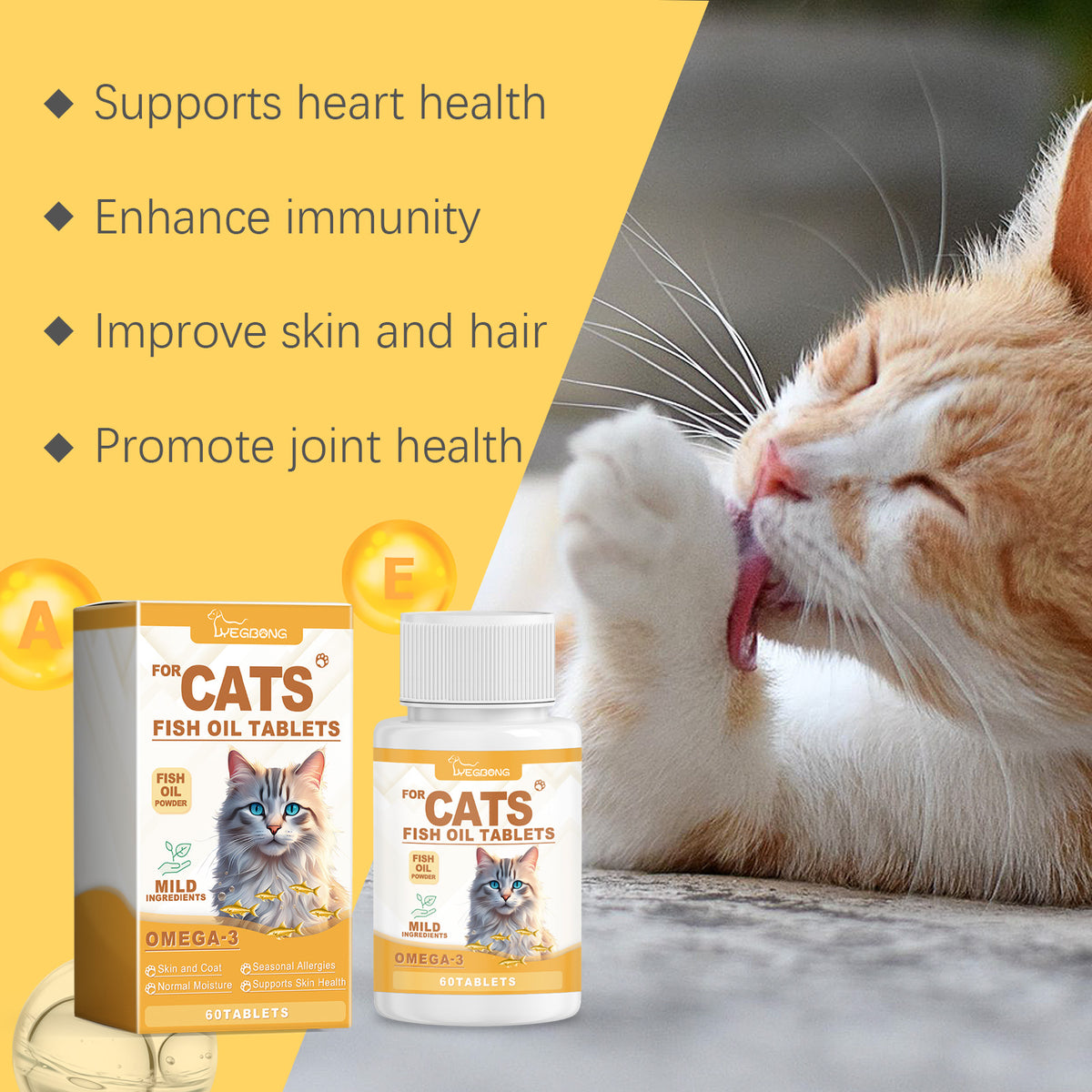 Cat Fish Oil Tablets for Skin, Coat & Immune Support