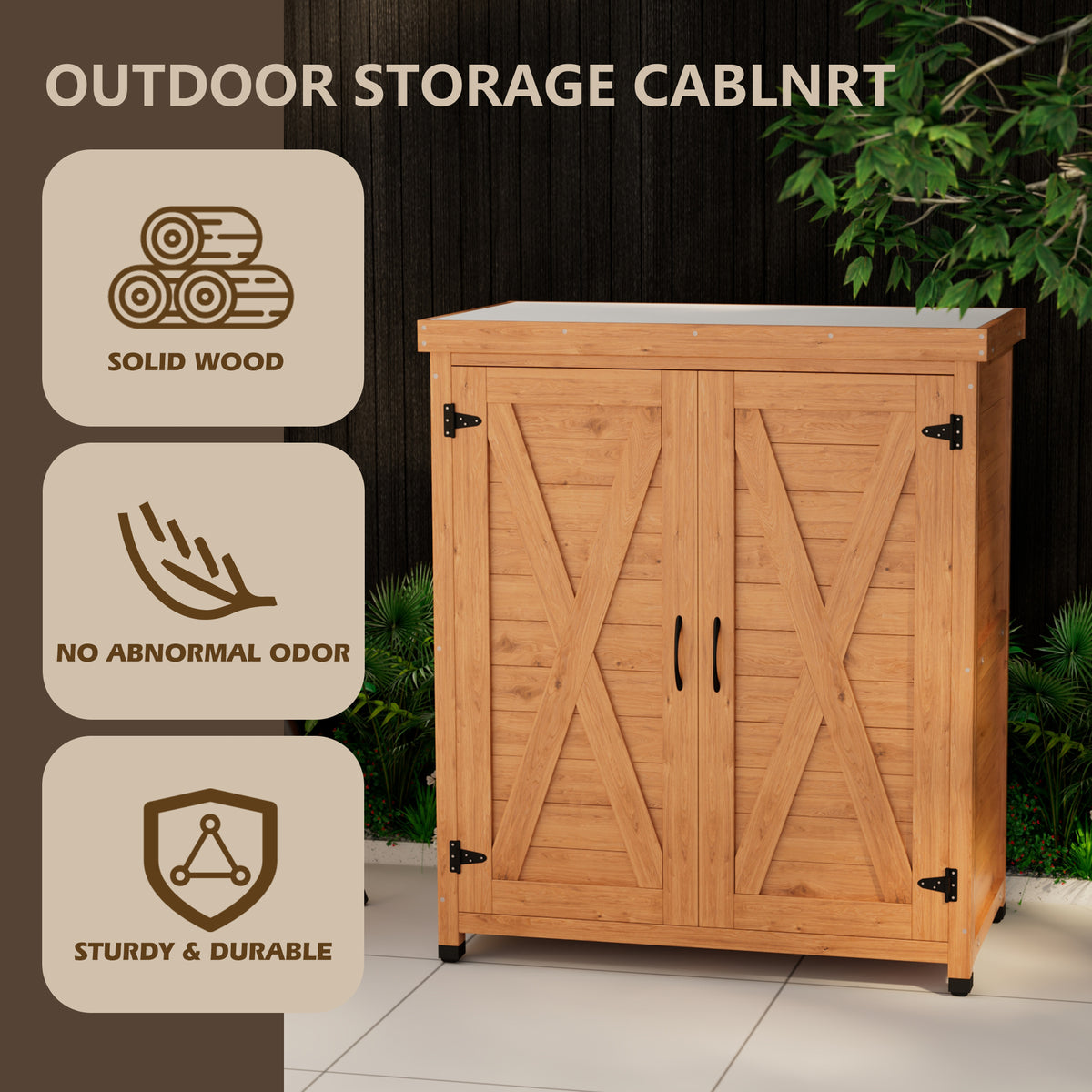 Outdoor Potting Bench with Storage Cabinet and Metal Top