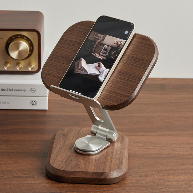 Walnut Wood Phone Stand for Desk, Adjustable & Rotating