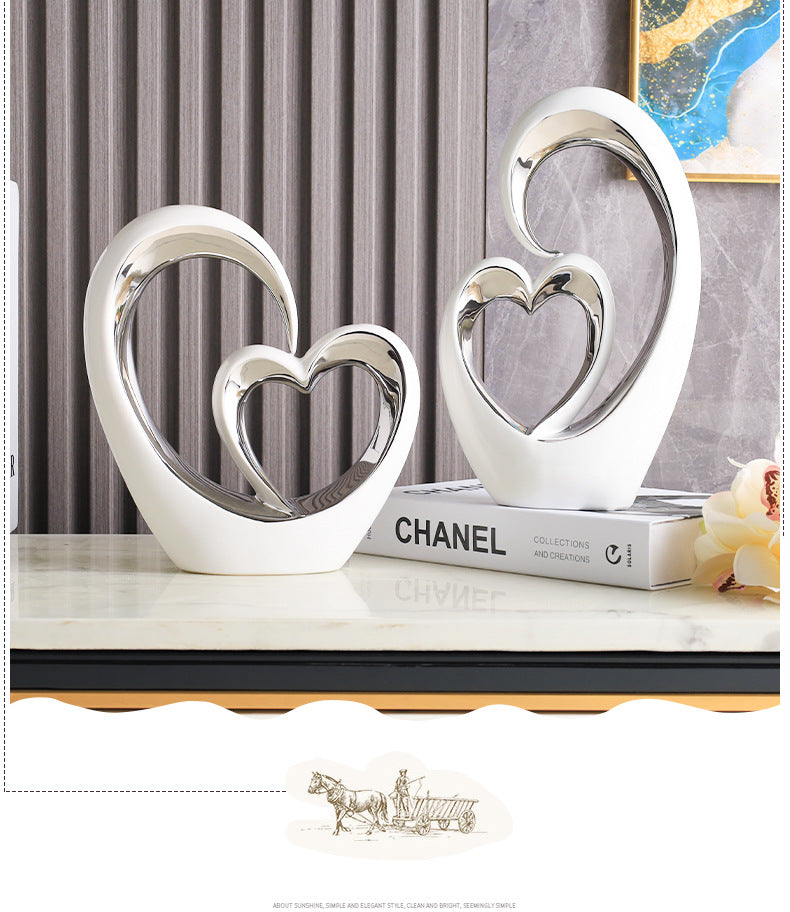 Heart-to-Heart Ceramic Ornament for Elegant Home Decor
