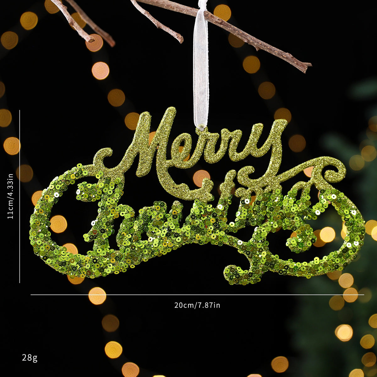Green Glitter Christmas Ornaments – 7-Piece Holiday Set