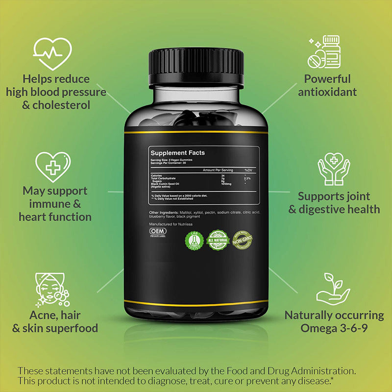 Black Seed Oil Gummies – Radiant Hair & Skin, Vegan 1050mg