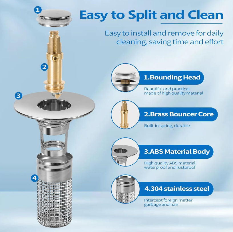Bathroom Sink Drain Strainer with Hair Catcher Stopper