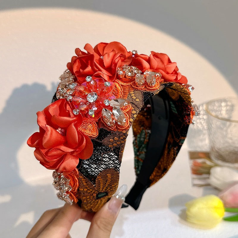Handmade Floral Headband With Rich Jewel-Tone Sparkle