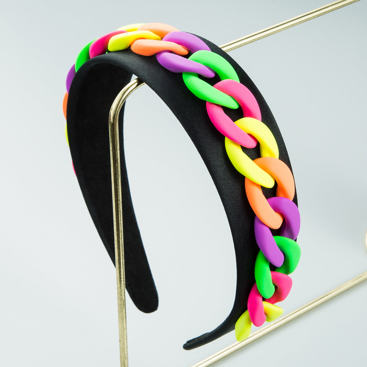 Wide-Brimmed Chain Headband for Playful Colorful Style