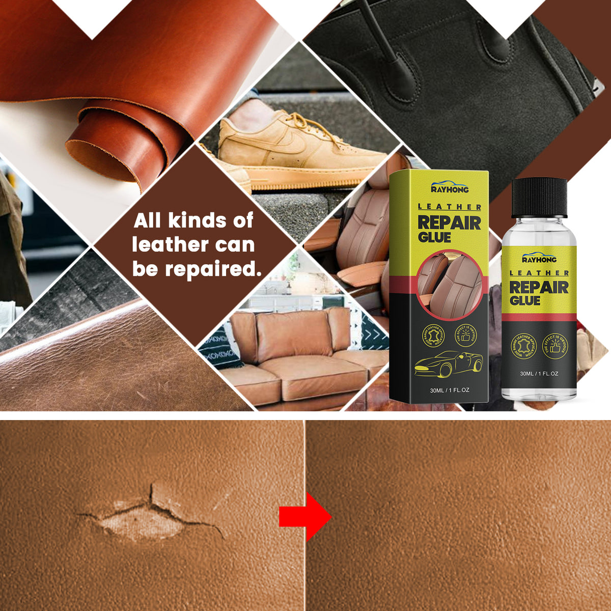 Leather Repair Glue for Scratches, Cracks & Scuffs