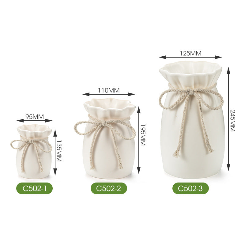 Matte Ruffled Drawstring Vase for Dried Flower Decor