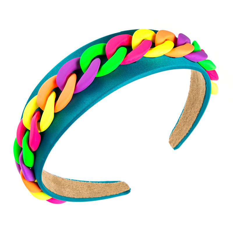 Wide-Brimmed Chain Headband for Playful Colorful Style