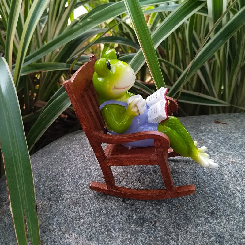 Reading Frog Rocking Chair Micro Landscape Ornament