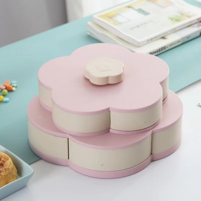 Lotus Rotating Dry Fruit Tray with Lid for Party Snacks