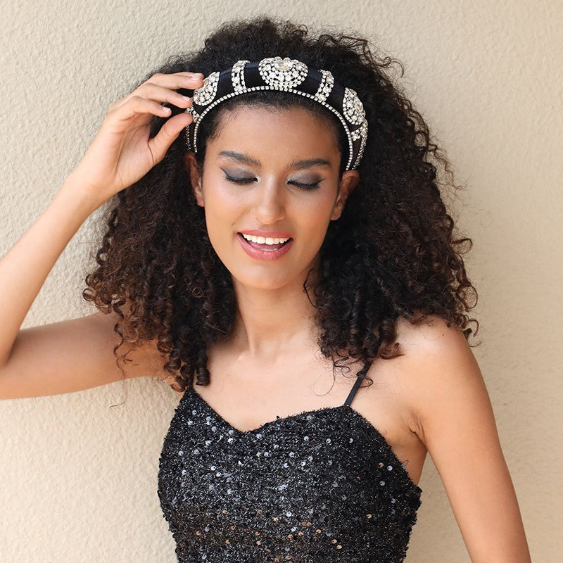 Velvet Rhinestone Headband for Glamorous Retro Style