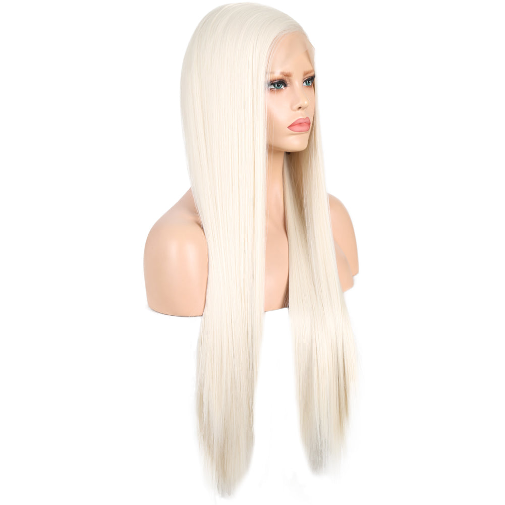 Lace Front Wig – Long Sleek Platinum Blonde Hair Style