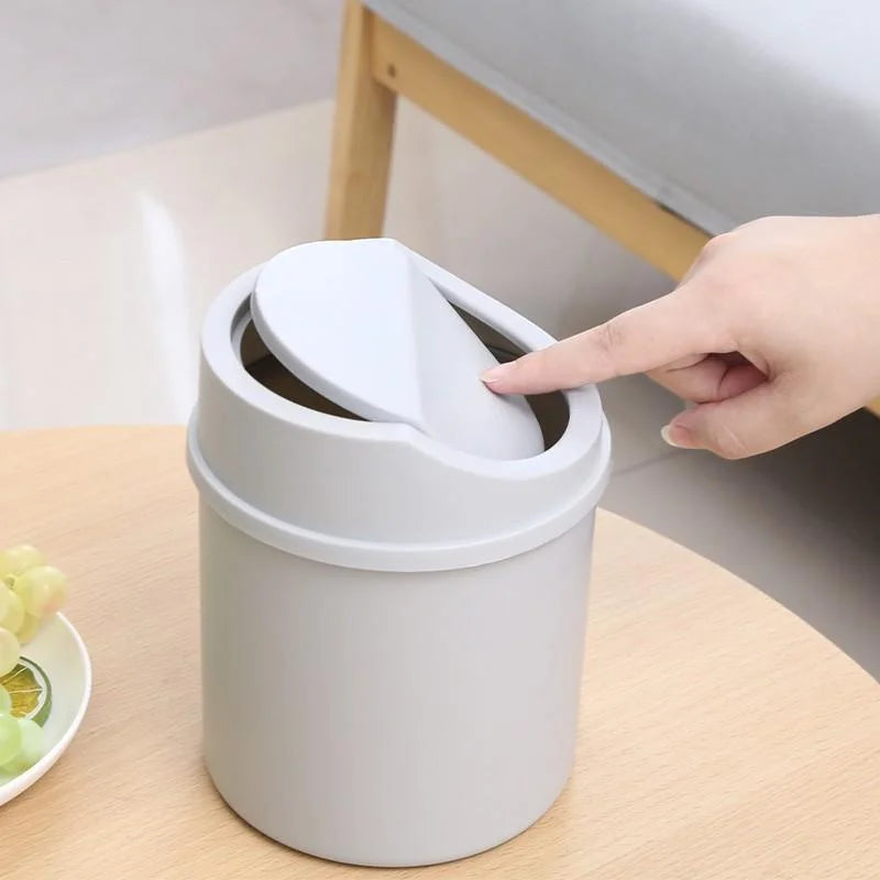 Press-to-Open Desktop Trash Can with Lid for Clutter