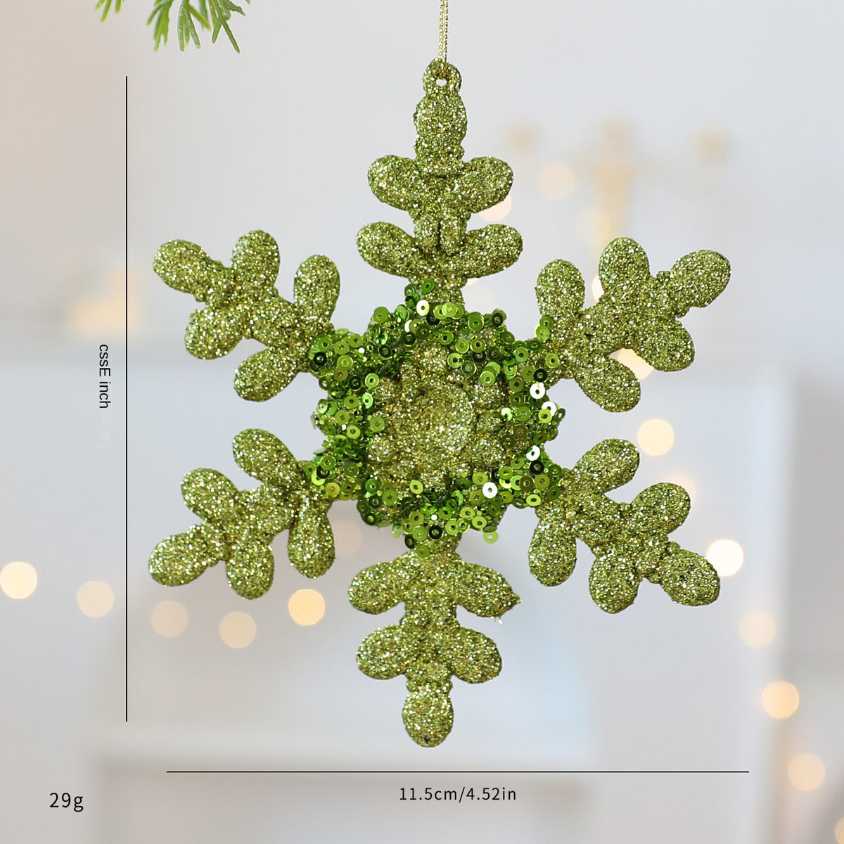 Green Glitter Christmas Ornaments – 7-Piece Holiday Set