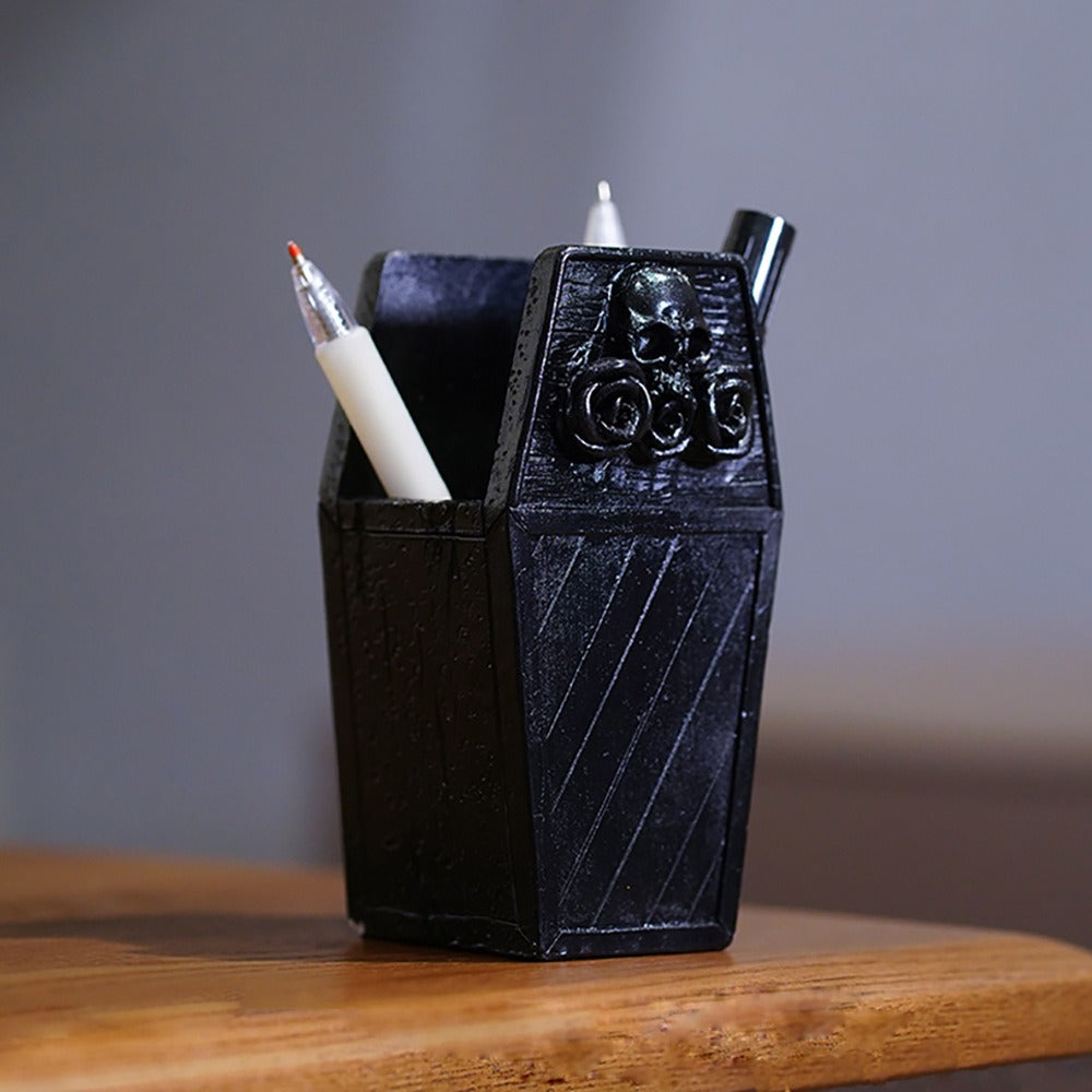 Gothic Coffin Desk Organizer for Pens and Makeup Brushes