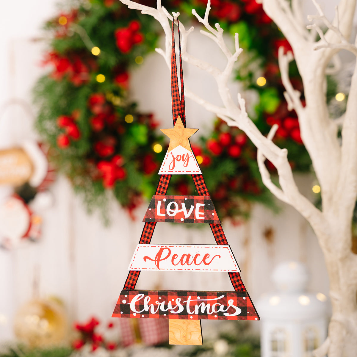 Christmas Tree Ornaments – Rustic Plaid Holiday Decor