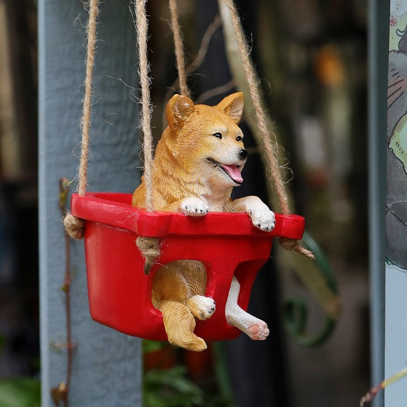 Puppy on a Swing Garden Pendant for Patios & Courtyards