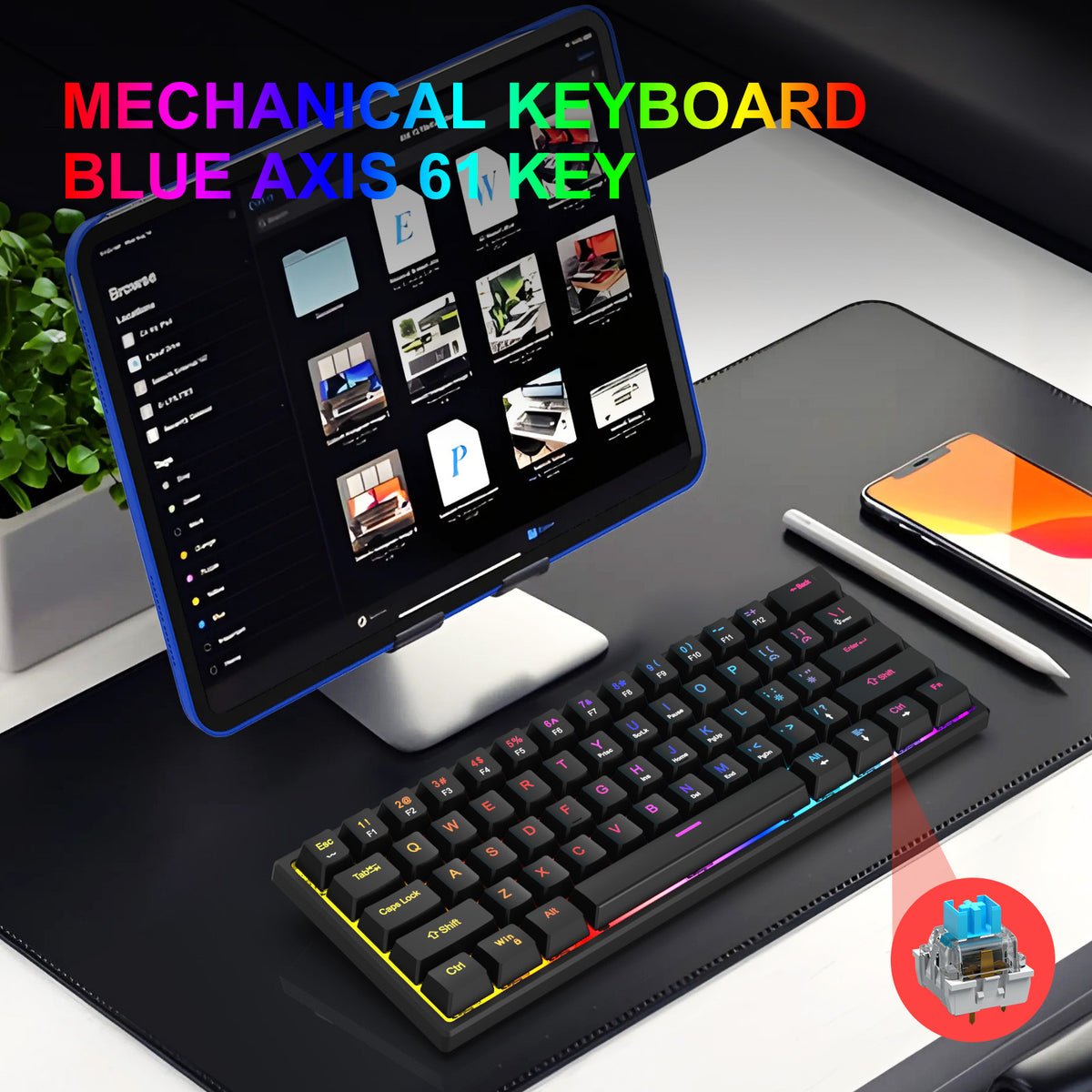 61-Key Mini Mechanical Keyboard with Blue Switches