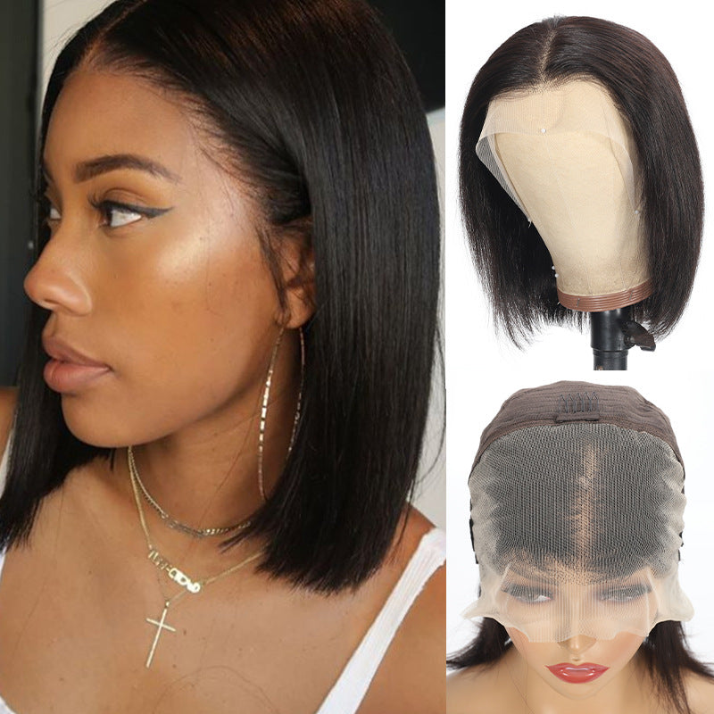 13x4 Lace Front Human Hair Bob Wig, Natural-Looking