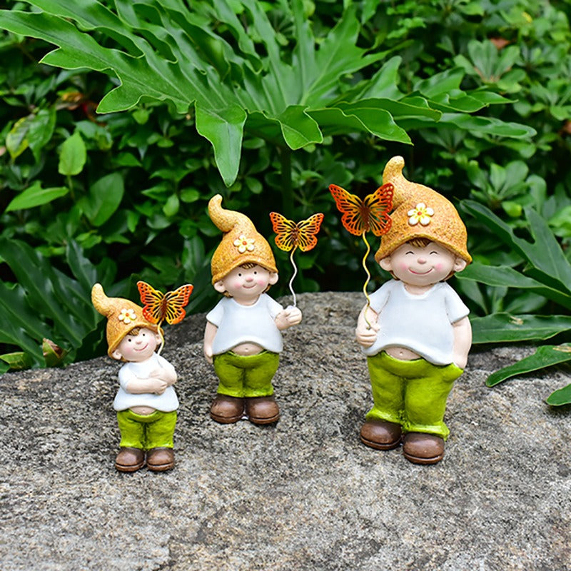 Garden Dwarf Ceramic Figurines Set of 3 for Outdoors