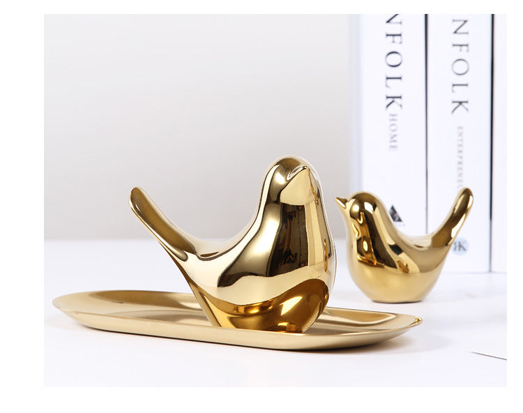 Golden Ceramic Bird Sculpture for Elegant Nordic Decor