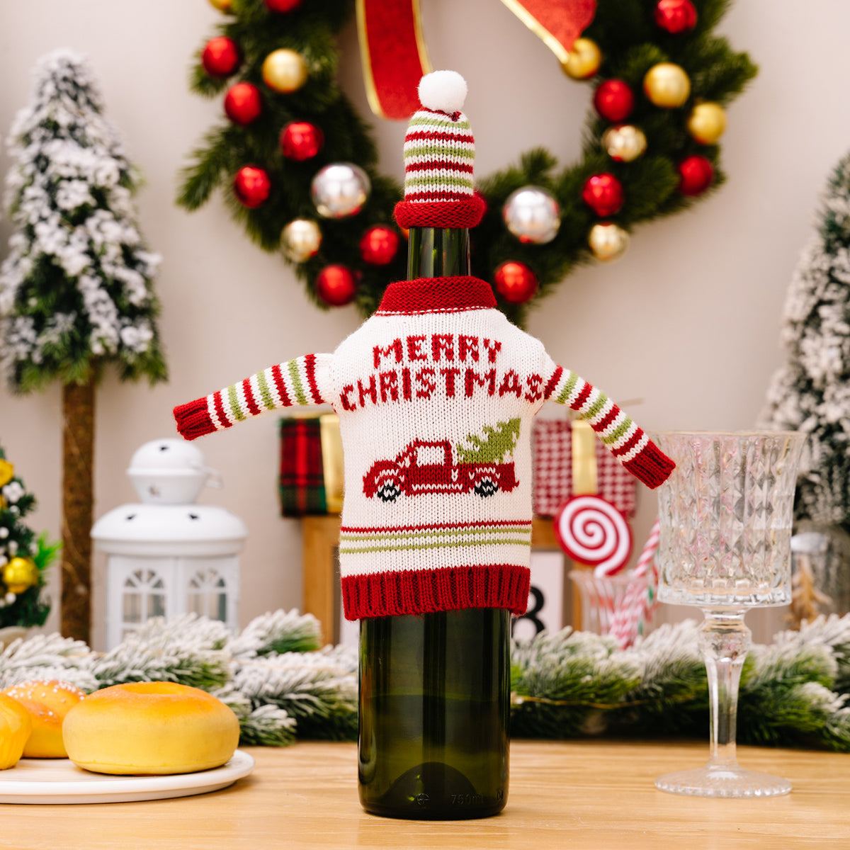 Christmas Wine Bottle Cover for Festive Table Decor