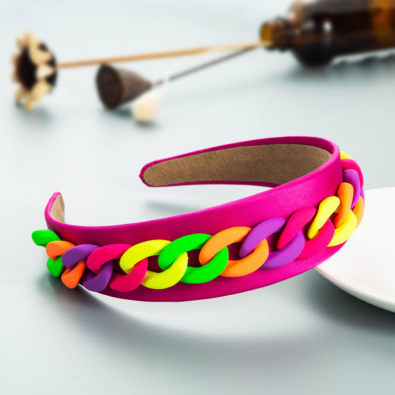 Wide-Brimmed Chain Headband for Playful Colorful Style