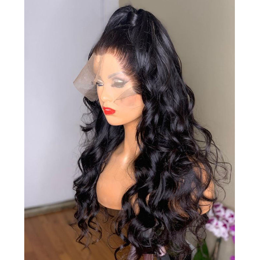 Long Lace Front Wig for Glossy, Voluminous Black Waves