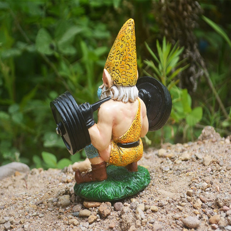 Funny Weightlifting Garden Gnome Statue for Yard Decor