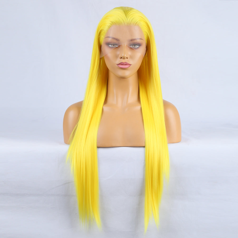 Yellow Lace Front Wig with Long Straight Bangs Hair