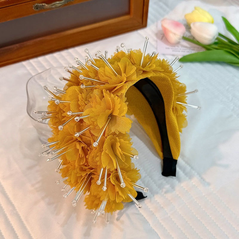 Floral Crystal Headband - Wide Padded Statement Hair Piece