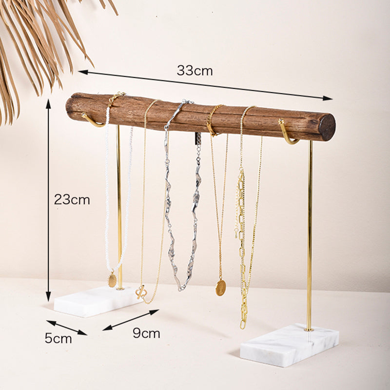Bracelet Storage Rack in Wood and Brass for Necklaces