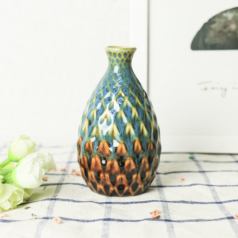 Mini Ceramic Vase with Glazed Pineapple-Scale Texture