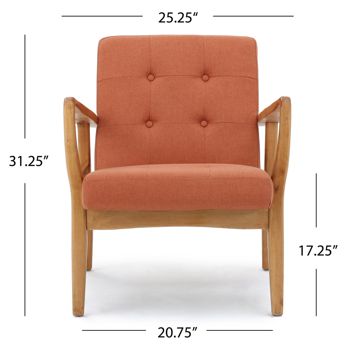 Mid-Century Accent Chair, Tufted Terracotta Linen-Look