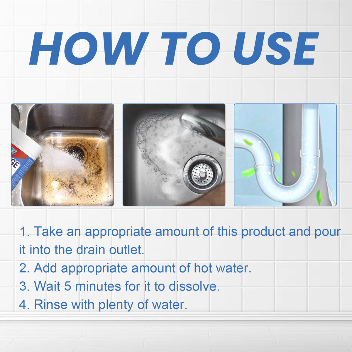 Pipe Drain Cleaner for Hair, Grease & Food Blockages